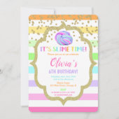 スライムの誕生日招待状、パステルレインボーの女の子 招待状 (正面)