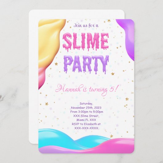 スライムカラフルバースデーパーティー 招待状 (正面/裏面)