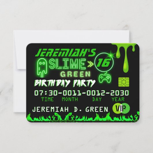 スライムグリーンVIPバースデーパーティークレジットカード 招待状 (正面)