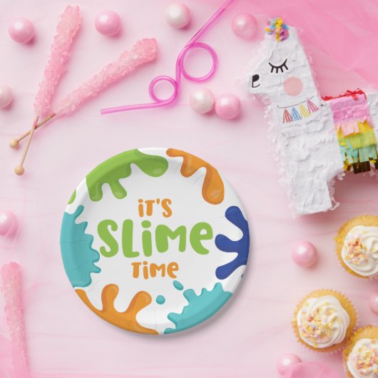 スライムタイムバースデーパーティープレートオレンジブルーグリーン ペーパープレート (パーティー)