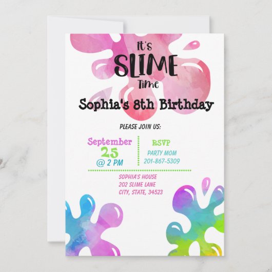 スライムタイム誕生日パーティーの招待 招待状 (正面)