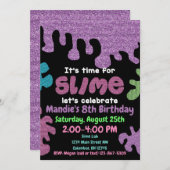 スライムバースデーパーティーの招待;スライムラボ;女の子 招待状 (正面/裏面)