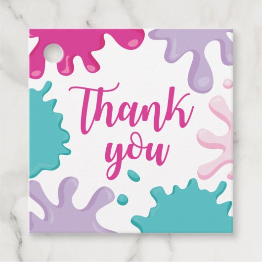 スライムバースデーパーティーメッセージカードピンクと紫 フェイバータグ (正面)