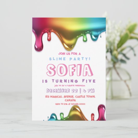 スライムパーティの招待状カラフルスライム誕生日 招待状 (スタンド正面)