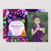 スライムパーティーガール誕生日カラフルトイ写真 招待状 (正面/裏面)
