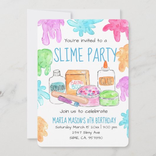 スライムパーティー子供の誕生日パーティの招待状 招待状 (正面)