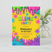 スライムパーティー子供へ誕生日カラフル、DIYテーマ 招待状 (スタンド正面)