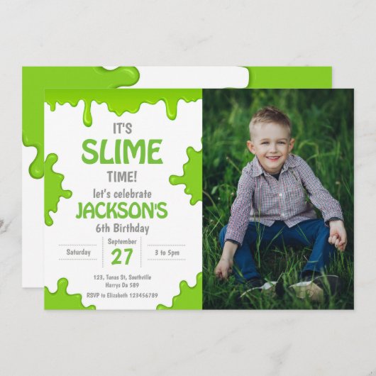スライムパーティー誕生日写真 招待状 (正面/裏面)