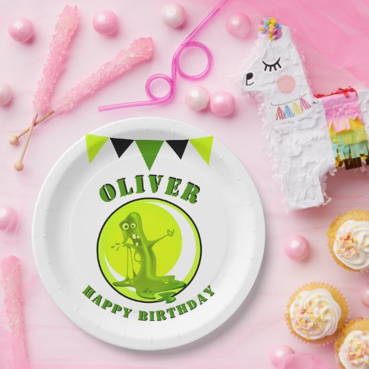 スライムモンスタおもしろいーキッズネームハッピーバースデー ペーパープレート (パーティー)