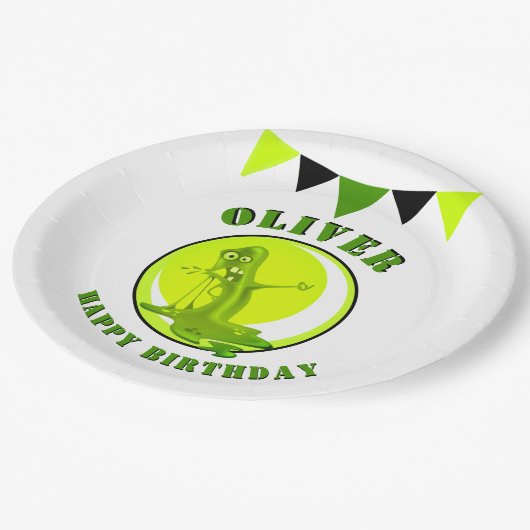 スライムモンスタおもしろいーキッズネームハッピーバースデー ペーパープレート (アングル)