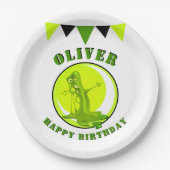 スライムモンスタおもしろいーキッズネームハッピーバースデー ペーパープレート (正面)