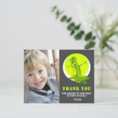 スライムモンスターグリーンキッズフォト誕生日ありがとう ポストカード (スタンド正面)