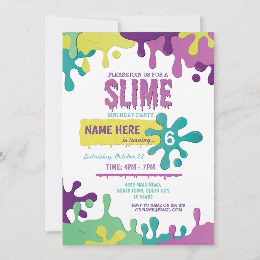 スライム誕生日ドリップガールズピンク招待状 招待状 (正面)