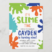 スライム誕生日招待状グリーンブルーとオレンジ 招待状 (正面/裏面)