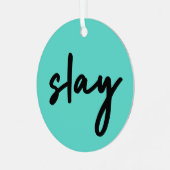 スライ |トレンディースタイリッシュのモダンシアン緑 メタルオーナメント (正面左)