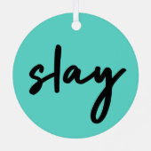 スライ |トレンディースタイリッシュのモダンシアン緑 メタルオーナメント (裏面)