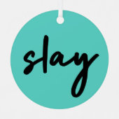 スライ |トレンディースタイリッシュのモダンシアン緑 メタルオーナメント (正面)