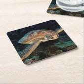 スラウェシ |アオウミガメ スクエアペーパーコースター (アングル)