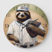 "スラッガースロース：プレートで遅く安定" ラージ壁時計 (正面)