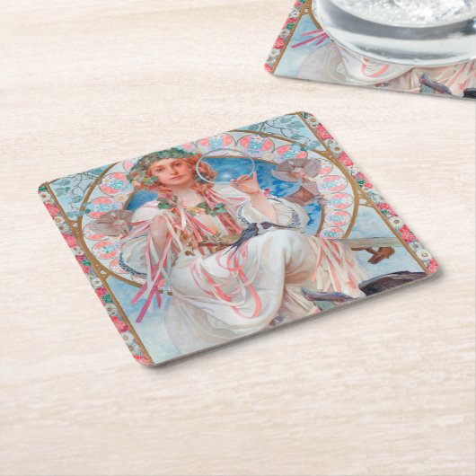 スラビア、ミュシャ スクエアペーパーコースター (アングル)