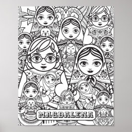 スラブフォークアート入れ子人形の名前大人の着色 ポスター