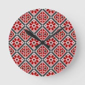 スラブ民族の刺繍、バルカン伝統 ラウンド壁時計 (正面)