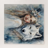 スラブ魔法：女の子とホワイトウルフ ジグソーパズル (横)