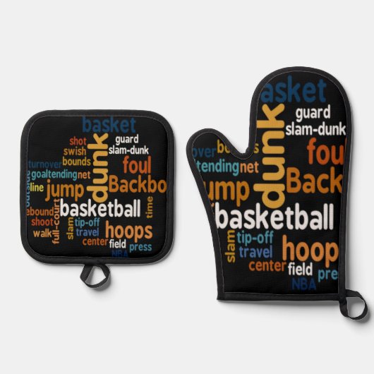 スラムダンクスタイル:ダイナミックバスケットボールワードキッチン 鍋つかみ&鍋敷きセット (正面)