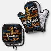 スラムダンクスタイル:ダイナミックバスケットボールワードキッチン 鍋つかみ&鍋敷きセット (正面/裏面)