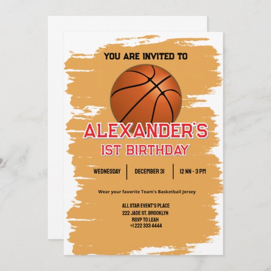 スラムダンクファースト誕生日バッシュ招待状 招待状 (正面/裏面)