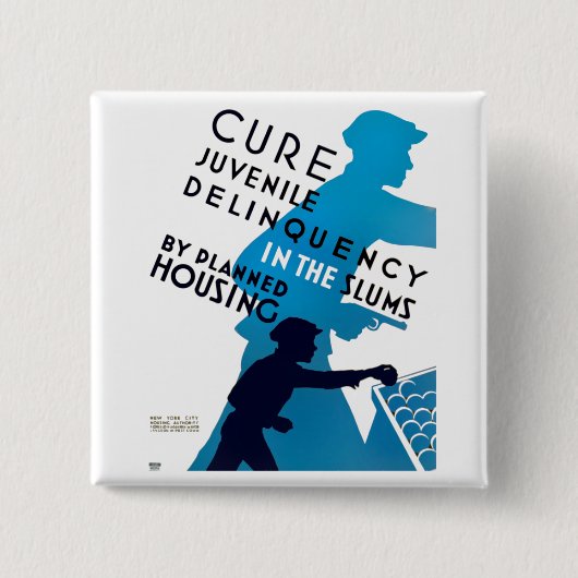 スラム街での少年非行を治す 缶バッジ (正面)