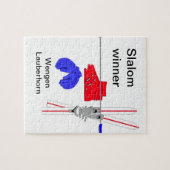 スラロームの勝者、スキーブーツ、手袋および棒 ジグソーパズル (横)