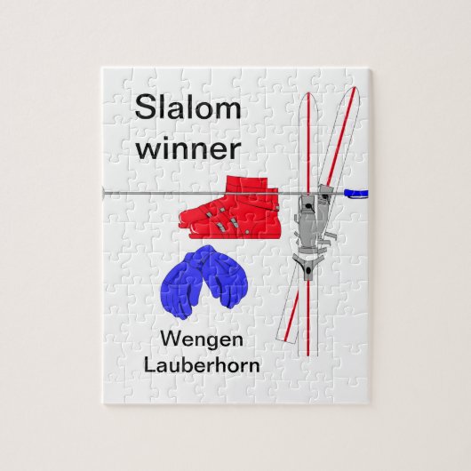 スラロームの勝者、スキーブーツ、手袋および棒 ジグソーパズル (縦)