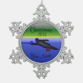 スラローム水スキークリスマスのオーナメント スノーフレークピューターオーナメント (正面)