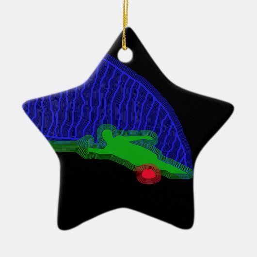 スラローム水スキーヤーのスプレー セラミックオーナメント (正面)