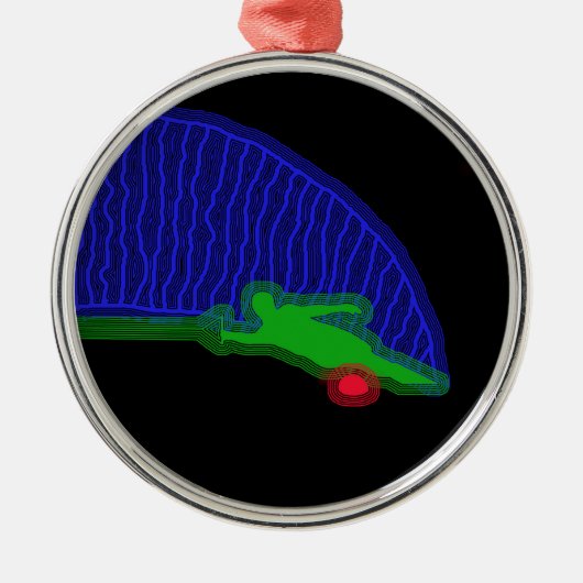 スラローム水スキーヤーのネオンのスプレー メタルオーナメント (正面)