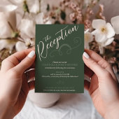 スラントエレガントスクリプトダークグリーン結婚式レセプション エンクロージャーカード