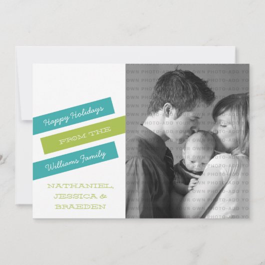 スラントモダンフォトホリデーカード(ティール（緑がかった色）/緑) シーズンカード (正面)