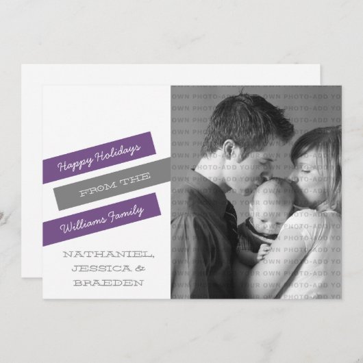 スラントモダンフォトホリデーカード(紫/グレー) シーズンカード (正面/裏面)