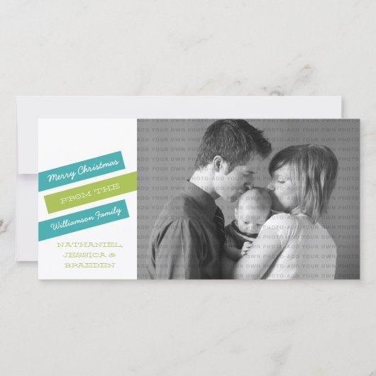 スラントモダンホリデーフォトカード(ティール（緑がかった色）/緑) シーズンカード (正面)