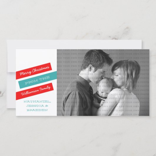 スラントモダンホリデーフォトカード(赤/アクア) シーズンカード (正面)