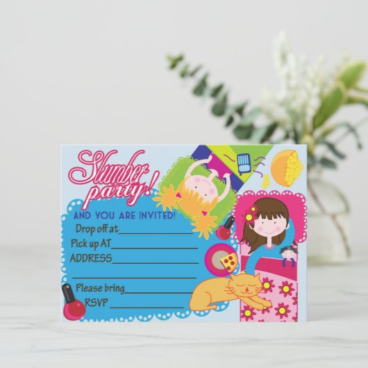 スランバーの女の子の眠気を満たすために準備ができているパーティー招待状 招待状 (スタンド正面)