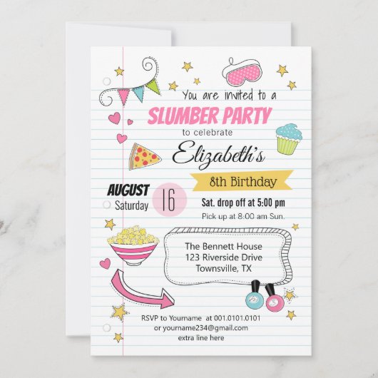 スランバーアンドスリーポバーパーティー誕生日招待状 招待状 (正面)