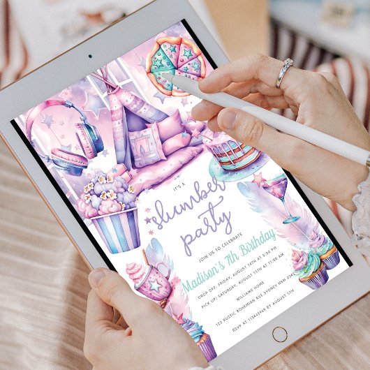 スランバーガールバースデーパーティパステルおもしろい 招待状