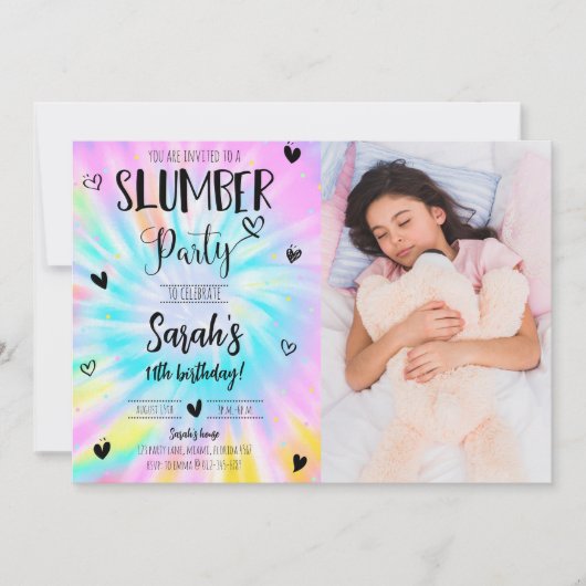 スランバーガール絞り染め誕生日パーティーフォト 招待状 (正面)