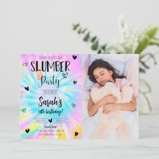 スランバーガール絞り染め誕生日パーティーフォト 招待状 (スタンド正面)