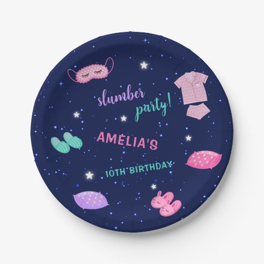 スランバースリーポバーバースデーパーティーピンクパープル ペーパープレート (正面)