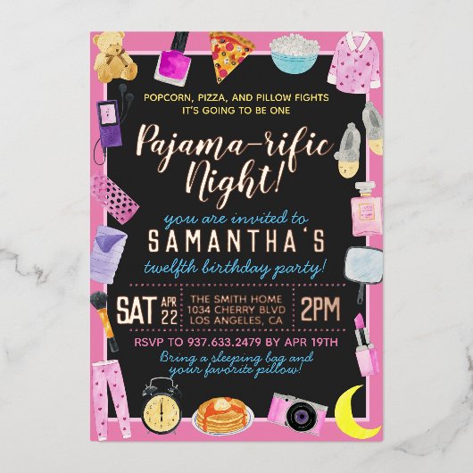 スランバースリーポバーパジャマライフィック 箔招待状 (正面)