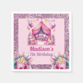 スランバーバースデーパーティカスタムーピンクパープルグリッター スタンダードカクテルナプキン (正面)