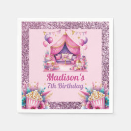 スランバーバースデーパーティカスタムーピンクパープルグリッター スタンダードカクテルナプキン